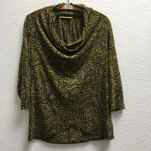 Cut Loose Cowl Neck Swirly Wave Print Top, Medium